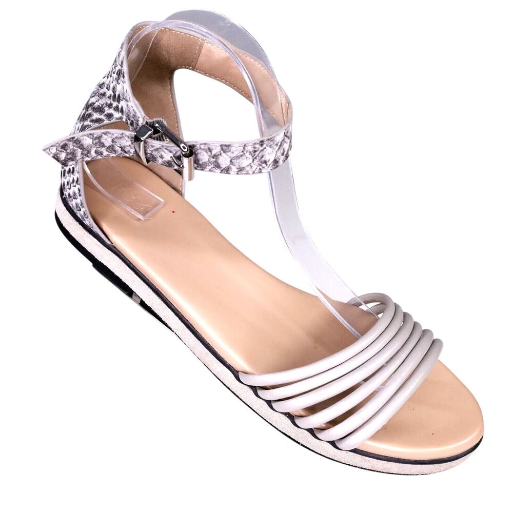 Lori Goldstein Logo Sandals Womens 8.5 Leather Gray Snakeskin Grace Flats Shoes